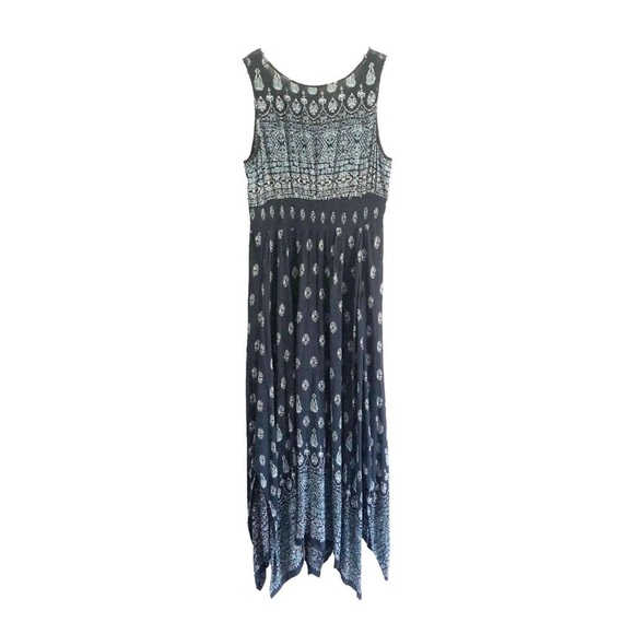 Billa Navy Blue Bohemian Crochet Lace Print Maxi Dress Large - Picture 6 of 7